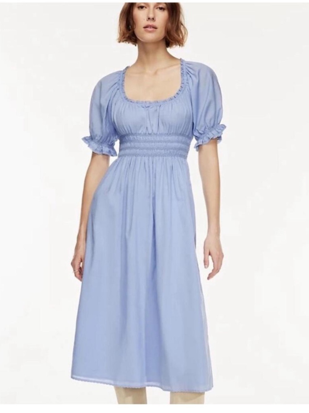 Aritzia Wilfred Baskerville Milkmaid Dress Lilac Blue Smocked Puff Sleeve S